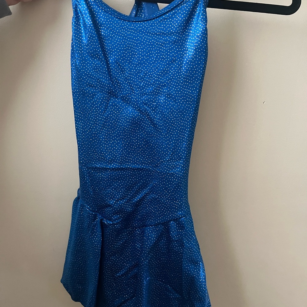 Blue Metallic Polka Dot Figure Skating/Dance Dress